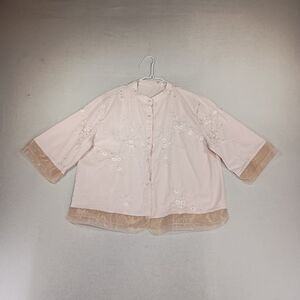 Womens Fairy Top Size XXL Embroidered Chiffon Pearl Button up Asian Inspired
